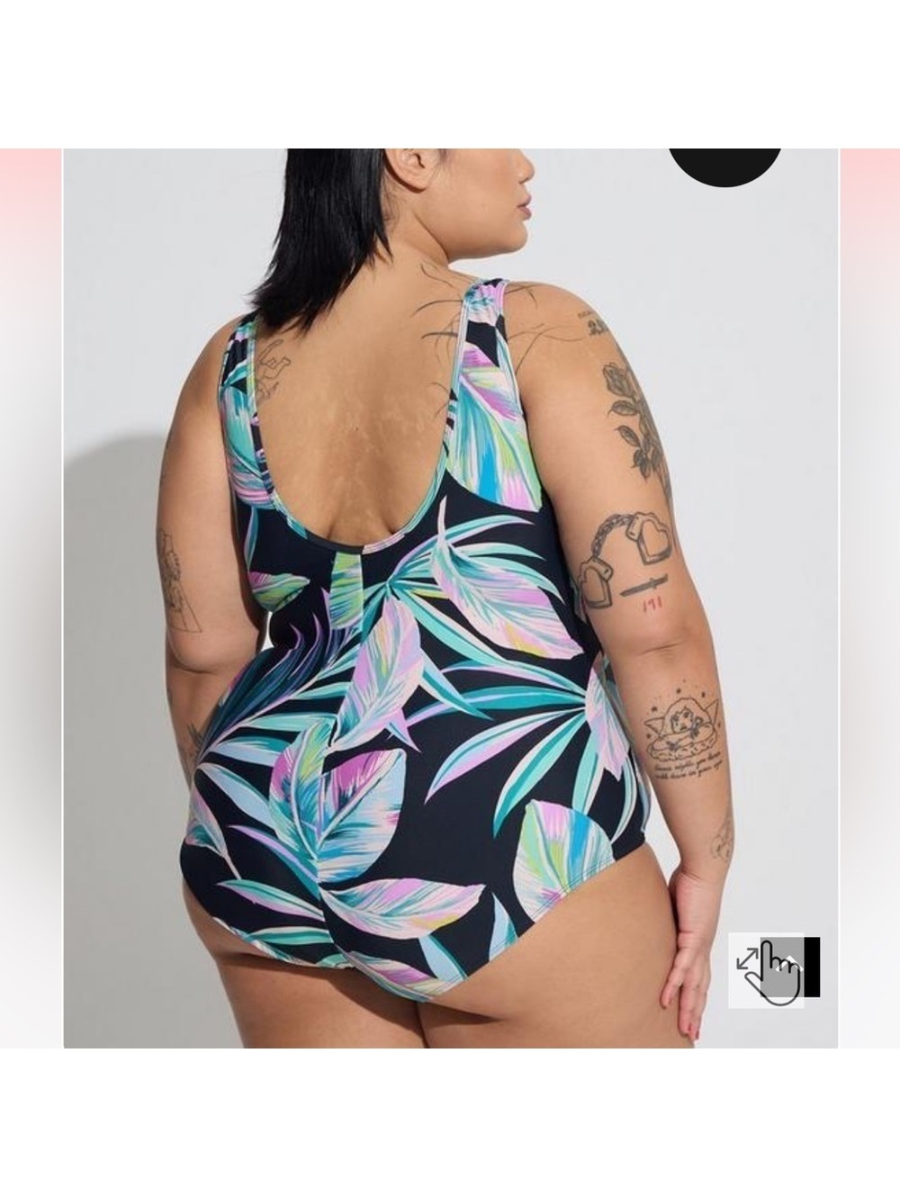 Torrid Wireless Mesh High Neck One Piece Swimsuit Pretty Summer Leaves Black NEW - Picture 3 of 7